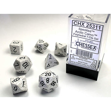 CHX25311 Arctic Camo Speckled Dice Black Numbers 16mm (5/8in) Set of 7 (ONLINE ORDER ONLY)