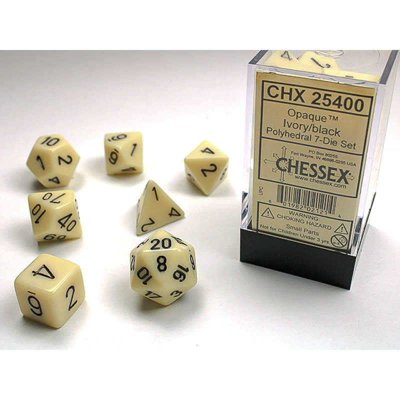 CHX25400 Ivory Opaque Dice with Black Numbers 16mm (5/8in) Set of 7 (ONLINE ORDER ONLY)