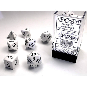 CHX25401 White Opaque Dice with Black Numbers 16mm (5/8in) Set of 7 (ONLINE ORDER ONLY)