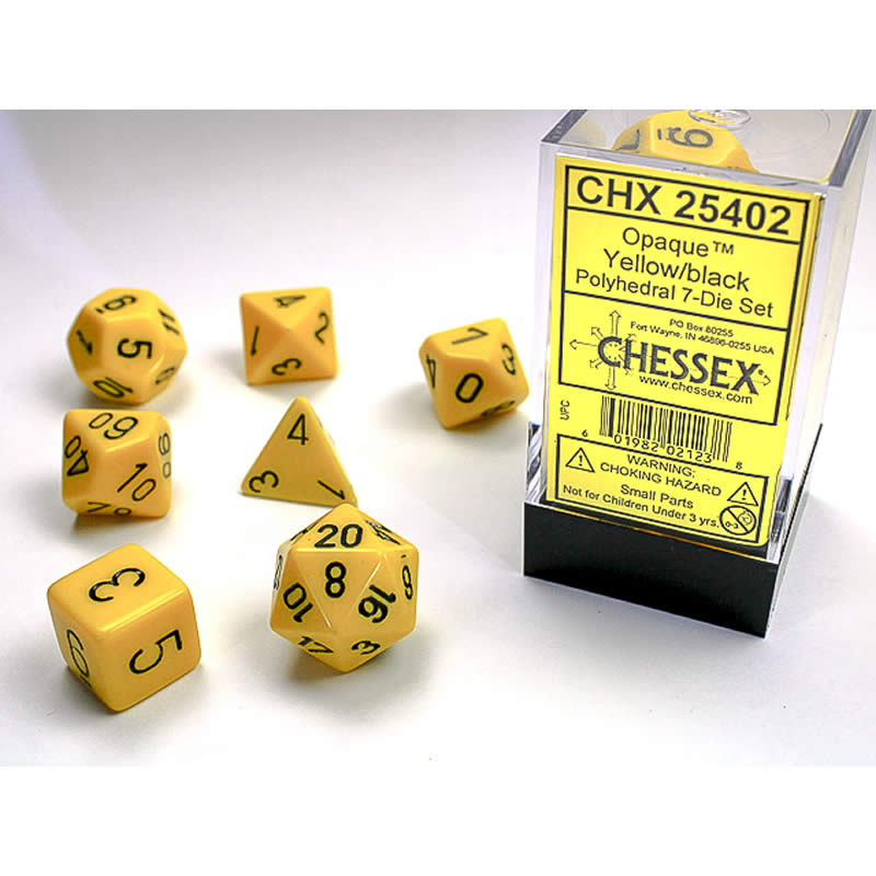 CHX25402 Yellow Opaque Dice with Black Numbers 16mm (5/8in) Set of 7 (ONLINE ORDER ONLY)