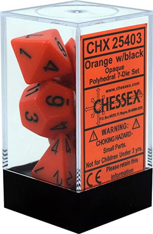 Chessex Opaque Orange/Black 7 Dice Set