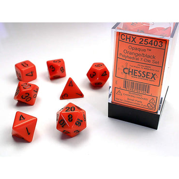 CHX25403 Orange Opaque Dice with Black Numbers 16mm (5/8in) Set of 7 (ONLINE ORDER ONLY)