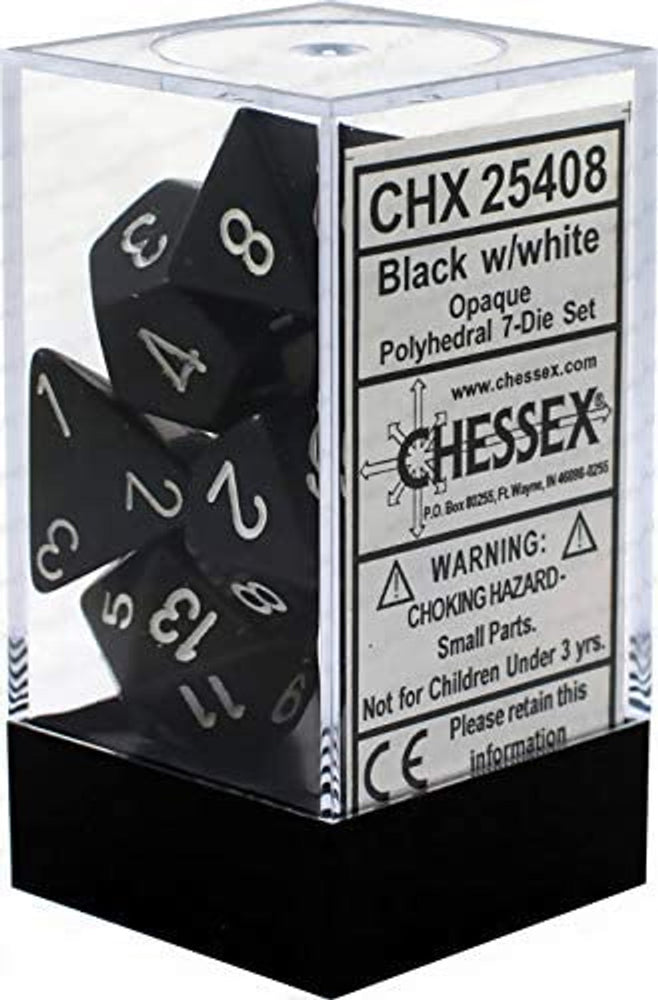 Chessex Opaque Black/White 7 Dice Set