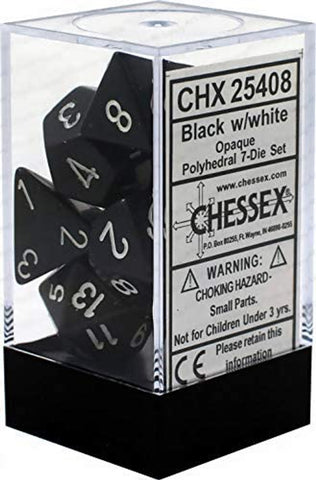 Chessex Opaque Black/White 7 Dice Set