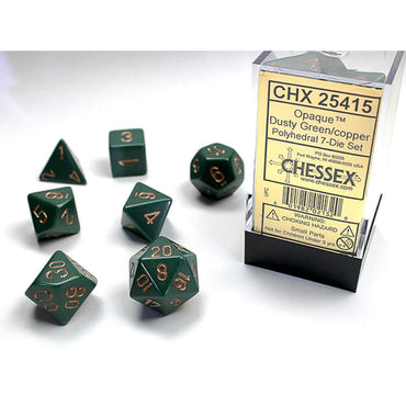 CHX25415 Dusty Green Opaque Dice Copper Numbers 16mm (5/8in) Set of 7 (ONLINE ORDER ONLY)