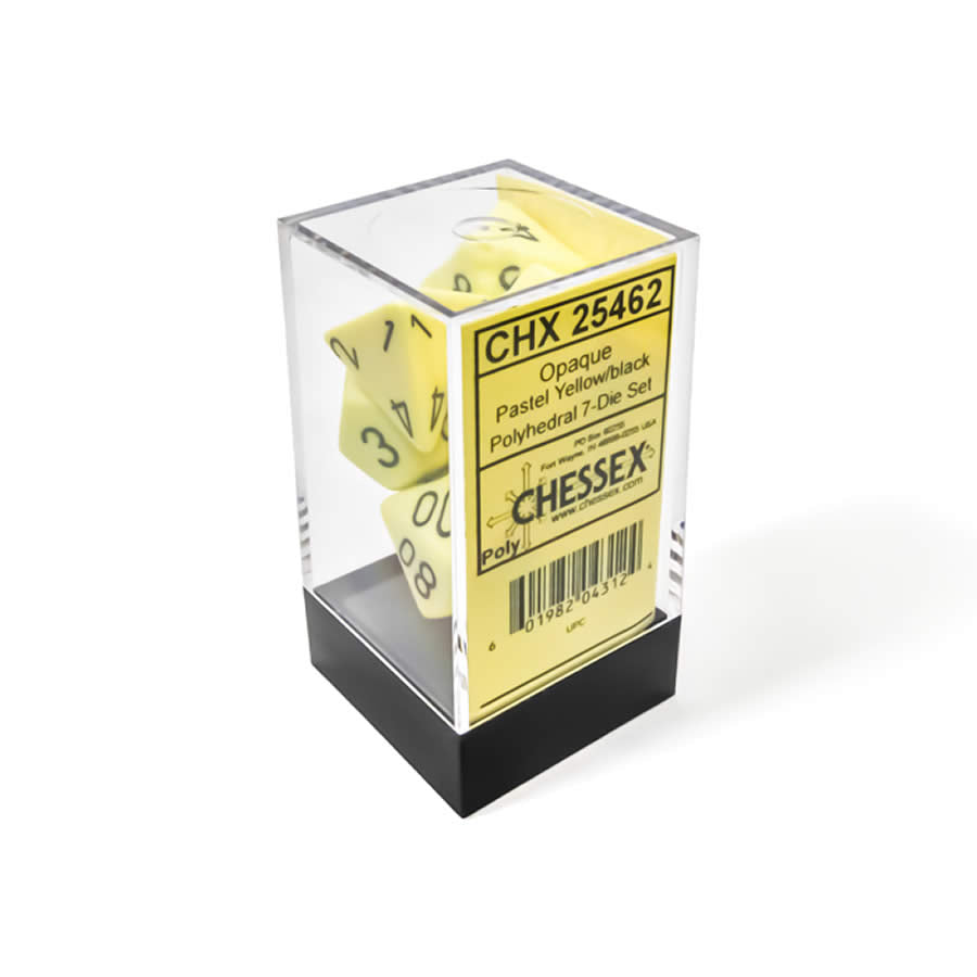 CHX25462 Yellow Pastel Dice with Black Numbers 16mm (5/8in) Set of 7 Dice (ONLINE ORDER ONLY)