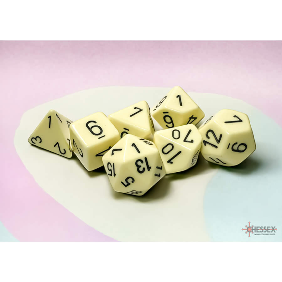 CHX25462 Yellow Pastel Dice with Black Numbers 16mm (5/8in) Set of 7 Dice (ONLINE ORDER ONLY)