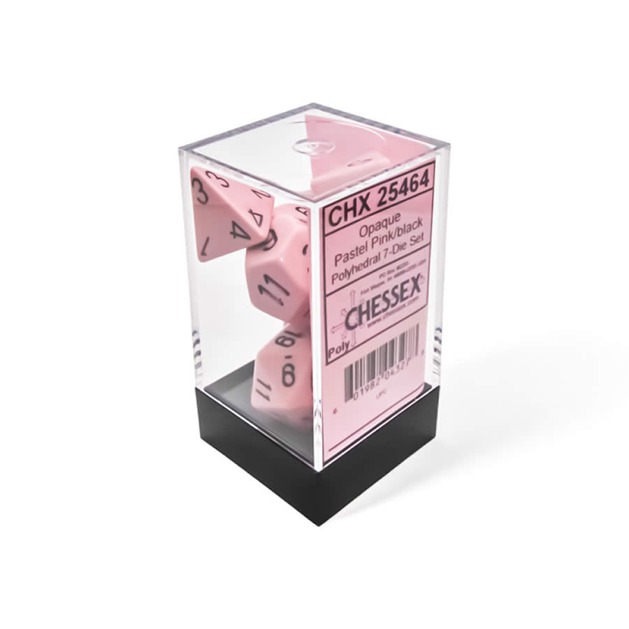 CHX25464 Pink Pastel Dice with Black Numbers 16mm (5/8in) Set of 7 Dice (ONLINE ORDER ONLY)