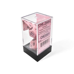 CHX25464 Pink Pastel Dice with Black Numbers 16mm (5/8in) Set of 7 Dice (ONLINE ORDER ONLY)