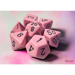 CHX25464 Pink Pastel Dice with Black Numbers 16mm (5/8in) Set of 7 Dice (ONLINE ORDER ONLY)