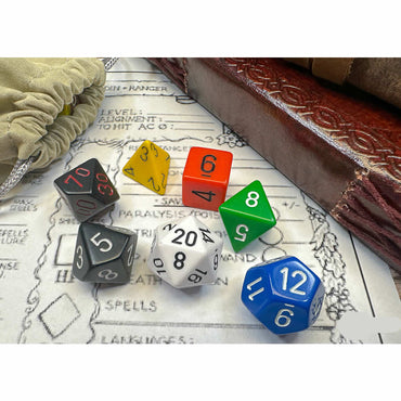 CHX25499 Nostalgia GM Opaque Dice with Numbers 16mm (5/8in) Set of 7 Dice (ONLINE ORDER ONLY)