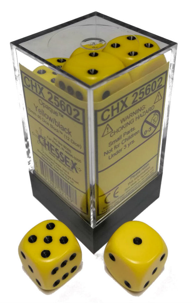 Chessex Opaque Yellow/White 16MM D6 Dice Block (12 dice)