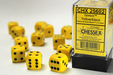 Chessex Opaque Yellow/White 16MM D6 Dice Block (12 dice)