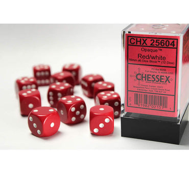 CHX25604 Red Opaque D6 Dice with White Pips 16mm (5/8in) Pack of 12 (ONLINE ORDER ONLY)