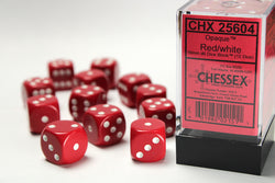 Chessex Opaque Red/White 16MM D6 Dice Block (12 dice)
