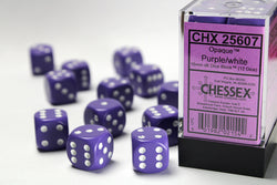 Chessex Opaque Purple/White 16MM D6 Dice Block (12 dice)