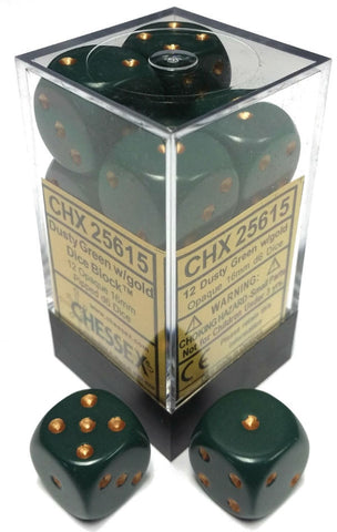Chessex Opaque Dusty Green/Copper 16MM D6 Dice Block (12 dice)