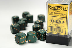 Chessex Opaque Dusty Green/Copper 16MM D6 Dice Block (12 dice)