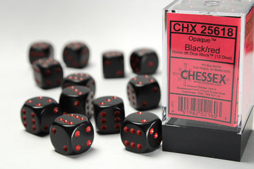 Chessex Opaque Black/Red 16MM D6 Dice Block (12 dice)