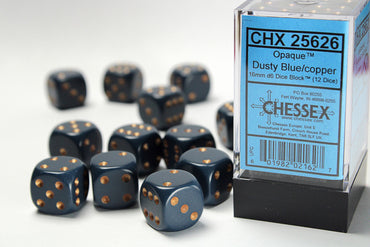 Chessex Opaque Dusty Blue/Copper 16MM D6 Dice Block (12 dice)