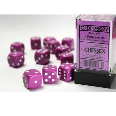 CHX25627 Light Purple Opaque D6 Dice White Pips 16mm (5/8in) Pack of 12 (ONLINE ORDER ONLY)