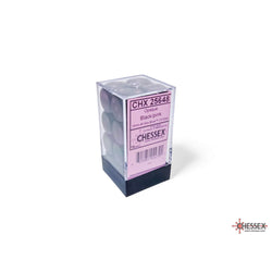 CHX25648 Black Opaque D6 Dice with Pink Pips 16mm (5/8in) Pack of 12 Dice (ONLINE ORDER ONLY)