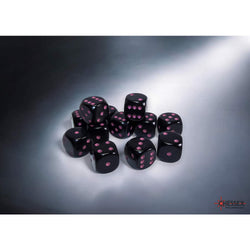 CHX25648 Black Opaque D6 Dice with Pink Pips 16mm (5/8in) Pack of 12 Dice (ONLINE ORDER ONLY)