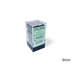 CHX25658 Black Opaque D6 Dice with Green Pips 16mm (5/8in) Pack of 12 Dice (ONLINE ORDER ONLY)