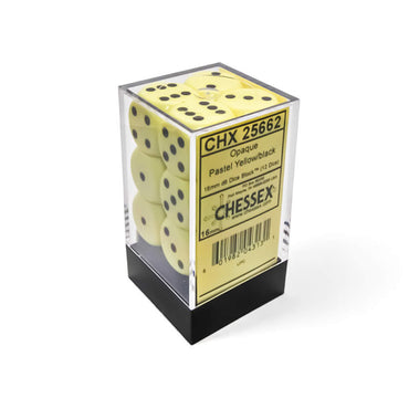 CHX25662 Yellow Pastel D6 Dice with Black Pips 16mm (5/8in) Pack of 12 Dice (ONLINE ORDER ONLY)