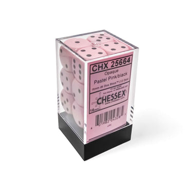 CHX25664 Pink Pastel D6 Dice with Black Pips 16mm (5/8in) Pack of 12 Dice (ONLINE ORDER ONLY)