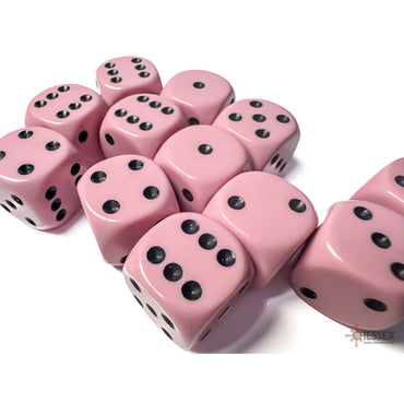 CHX25664 Pink Pastel D6 Dice with Black Pips 16mm (5/8in) Pack of 12 Dice (ONLINE ORDER ONLY)