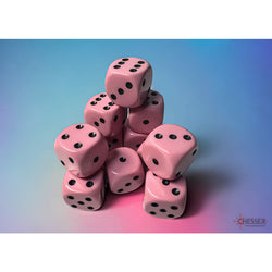 CHX25664 Pink Pastel D6 Dice with Black Pips 16mm (5/8in) Pack of 12 Dice (ONLINE ORDER ONLY)