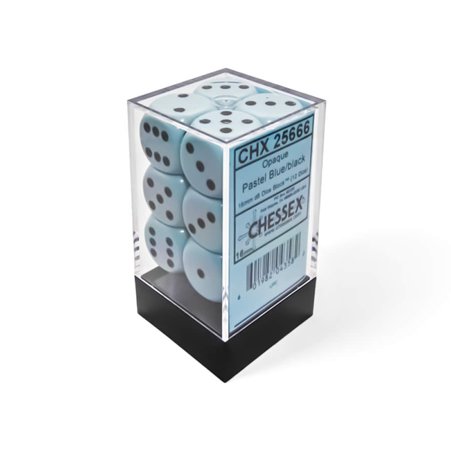 CHX25666 Blue Pastel D6 Dice with Black Pips 16mm (5/8in) Pack of 12 Dice (ONLINE ORDER ONLY)