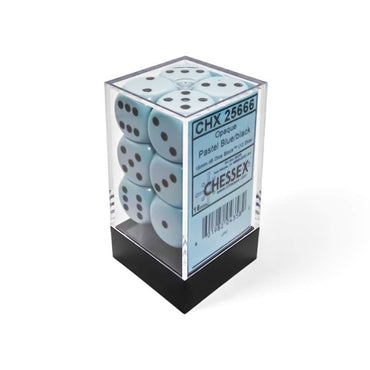 CHX25666 Blue Pastel D6 Dice with Black Pips 16mm (5/8in) Pack of 12 Dice (ONLINE ORDER ONLY)