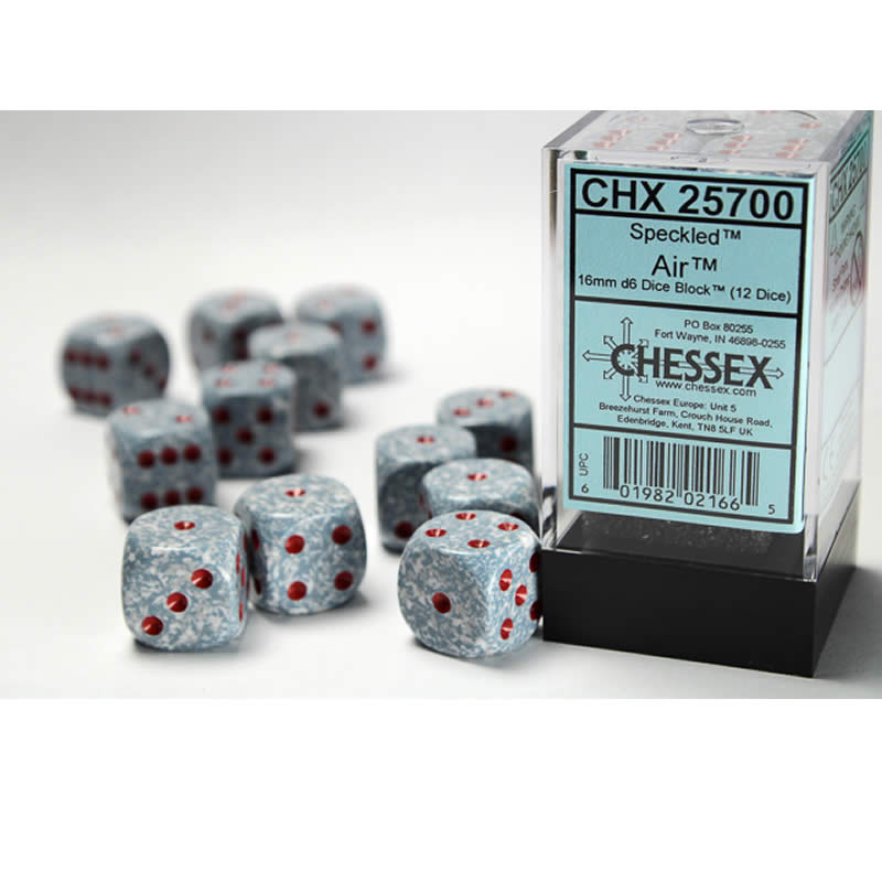 CHX25700 Air Speckled D6 Dice with Red Pips 16mm (5/8in) Pack of 12 (ONLINE ORDER ONLY)