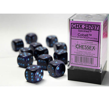 CHX25707 Cobalt Speckled D6 Dice with Blue Pips 16mm (5/8in) Pack of 12 (ONLINE ORDER ONLY)