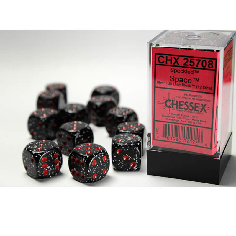 CHX25708 Space Speckled D6 Dice with Red Pips 16mm (5/8in) Pack of 12 (ONLINE ORDER ONLY)