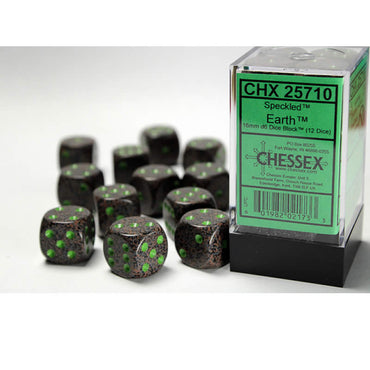 CHX25710 Earth Speckled D6 Dice with Green Pips 16mm (5/8in) Pack of 12 (ONLINE ORDER ONLY)