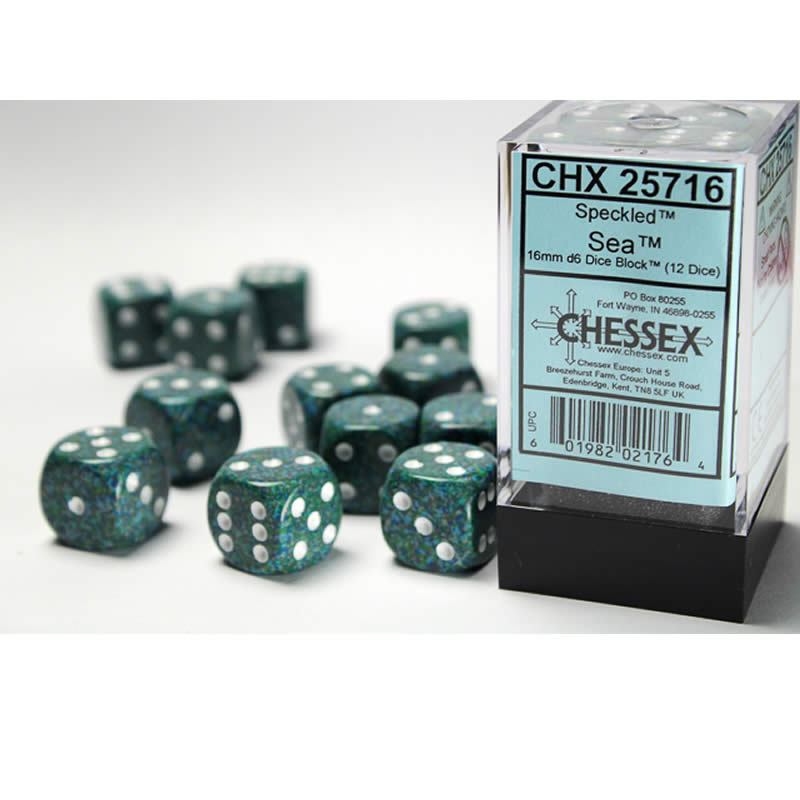 CHX25716 Sea Speckled D6 Dice with White Pips 16mm (5/8in) Pack of 12 (ONLINE ORDER ONLY)
