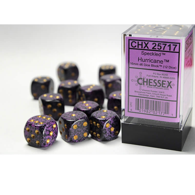 CHX25717 Hurricane Speckled D6 Dice Gold Pips 16mm (5/8in) Pack of 12 (ONLINE ORDER ONLY)