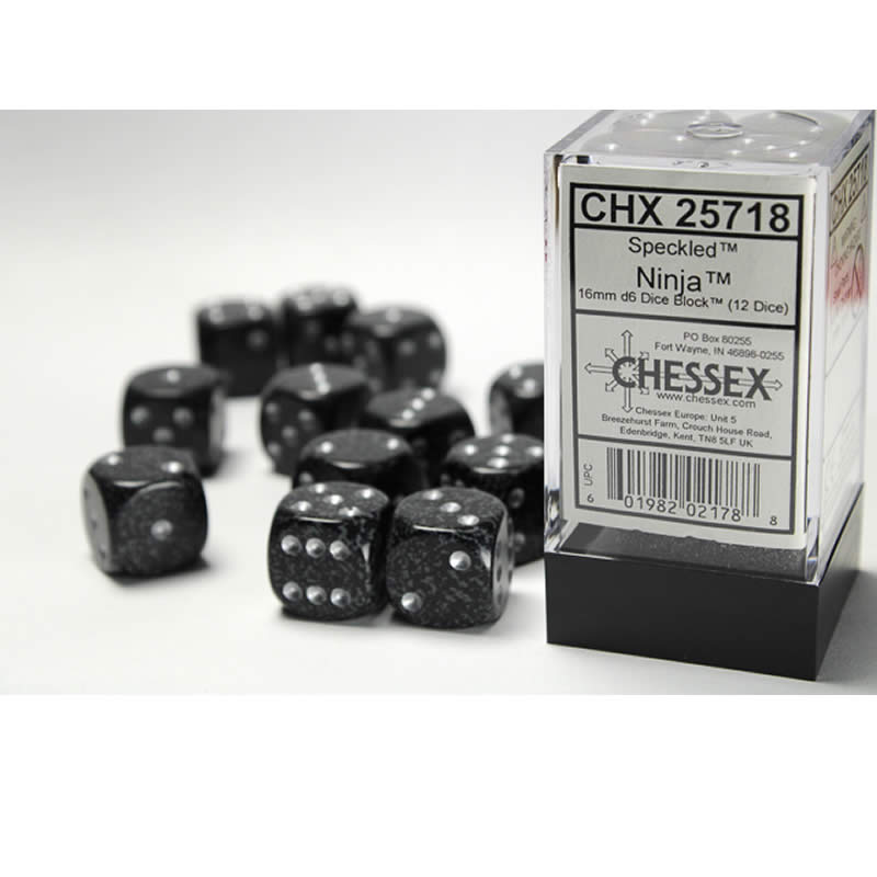 CHX25718 Ninja Speckled D6 Dice with Silver Pips 16mm (5/8in) Pack of 12 (ONLINE ORDER ONLY)