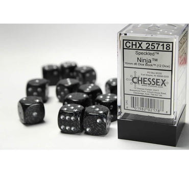 CHX25718 Ninja Speckled D6 Dice with Silver Pips 16mm (5/8in) Pack of 12 (ONLINE ORDER ONLY)