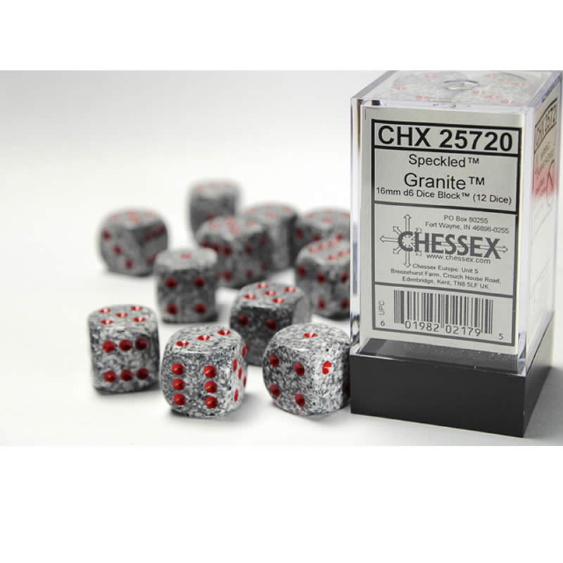 CHX25720 Granite Speckled D6 Dice with Red Pips 16mm (5/8in) Pack of 12 (ONLINE ORDER ONLY)