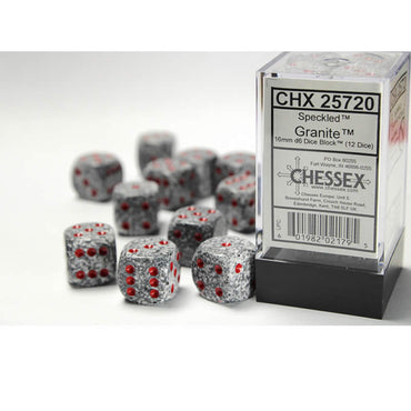 CHX25720 Granite Speckled D6 Dice with Red Pips 16mm (5/8in) Pack of 12 (ONLINE ORDER ONLY)