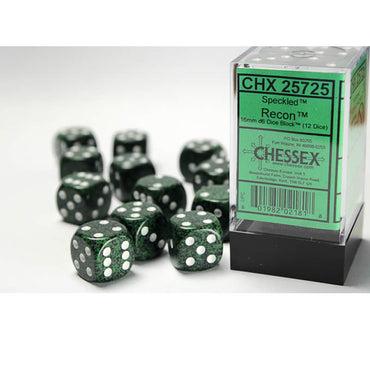 CHX25725 Recon Speckled D6 Dice with White Pips 16mm (5/8in) Pack of 12 (ONLINE ORDER ONLY)