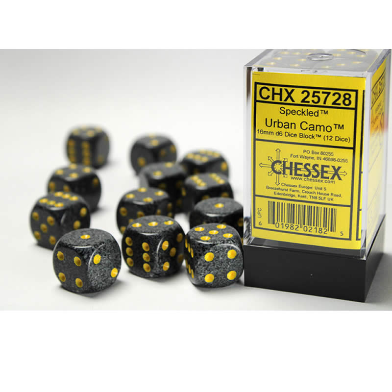CHX25728 Urban Camo Speckled D6 Dice Green Pips 16mm Pack of 12 (ONLINE ORDER ONLY)