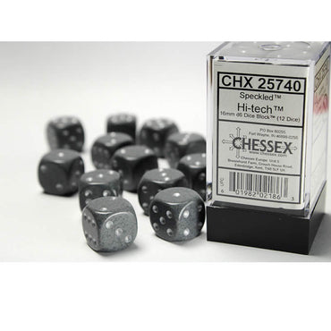CHX25740 Hi Tech Speckled D6 Dice Silver Pips 16mm (5/8in) Pack of 12 (ONLINE ORDER ONLY)