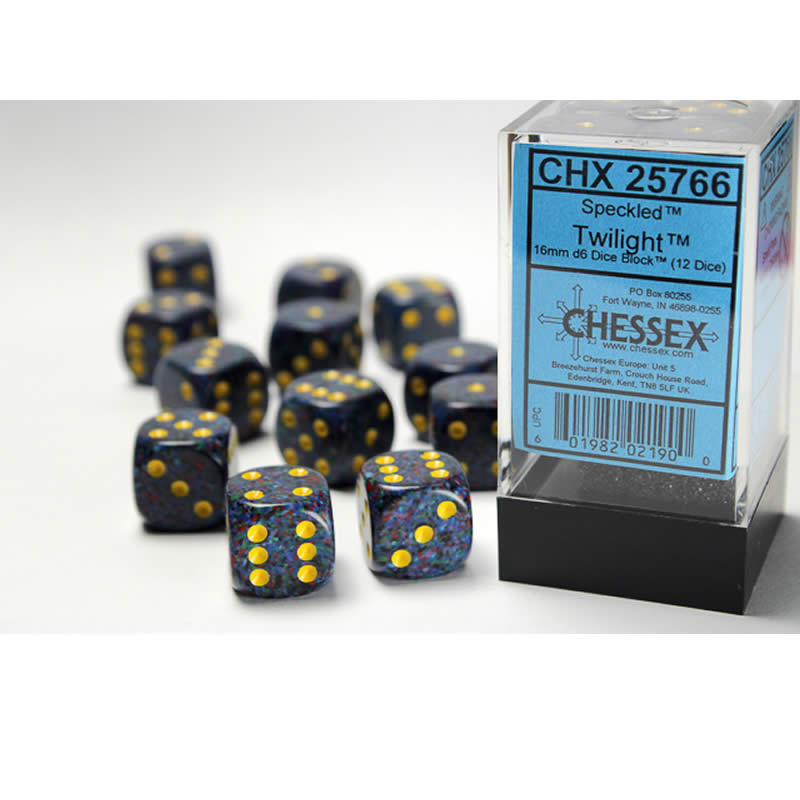 CHX25766 Twilight Speckled D6 Dice Yellow Pips 16mm (5/8in) Pack of 12 (ONLINE ORDER ONLY)