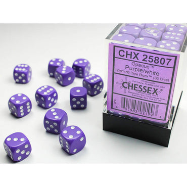 CHX25807 Purple Opaque D6 Dice with White Pips 12mm (1/2in) Pack of 36 (ONLINE ORDER ONLY)