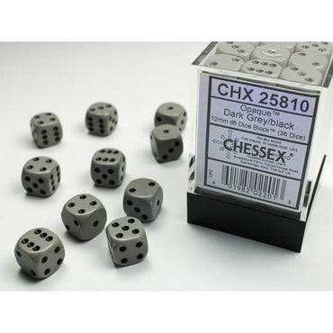 CHX25810 Grey Opaque D6 Dice with Black Pips 12mm (1/2in) Pack of 36 (ONLINE ORDER ONLY)